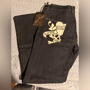 Ed Hardy Black Skull Design Men Jeans